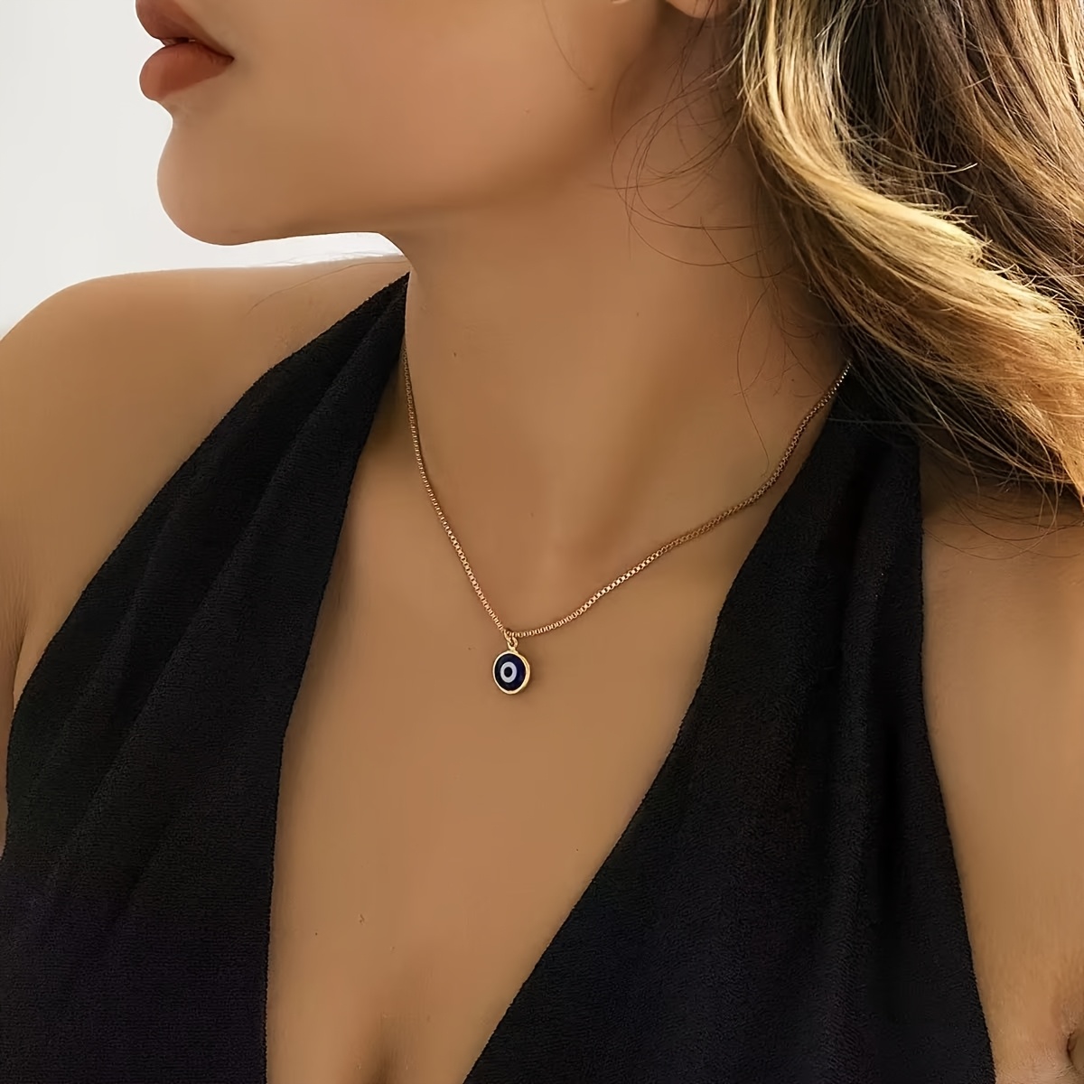 Evil Eye Pendant Necklace with Acrylic Charm on Delicate Chain